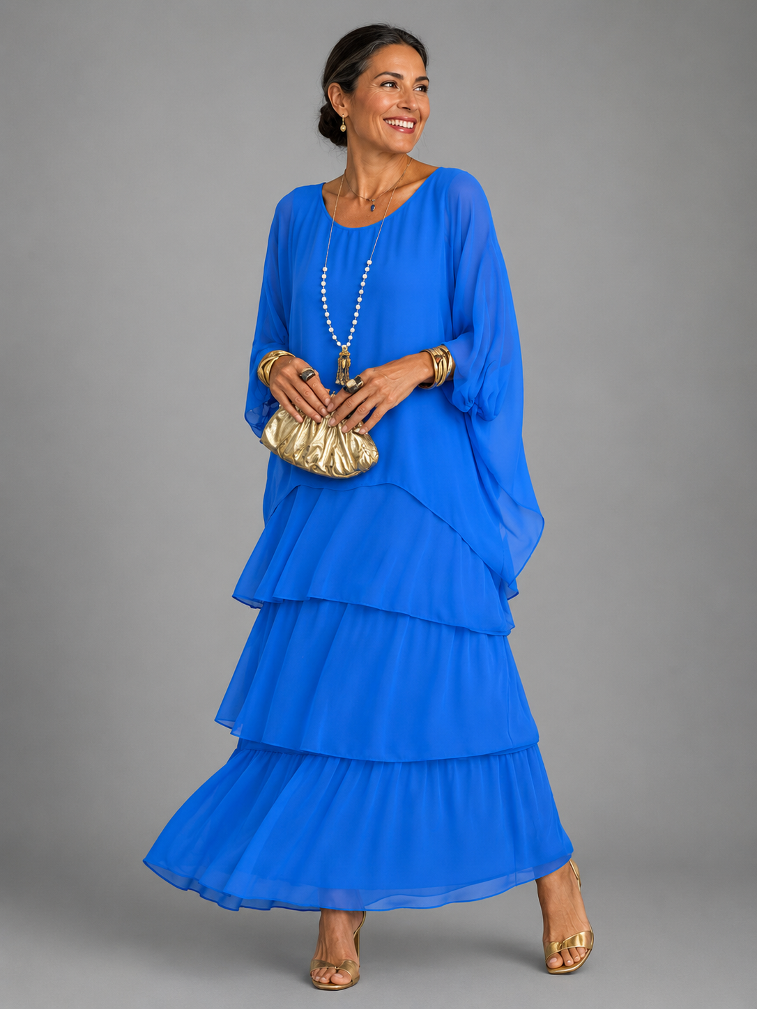 Women's Flowy Ruffle Layer Maxi Dress