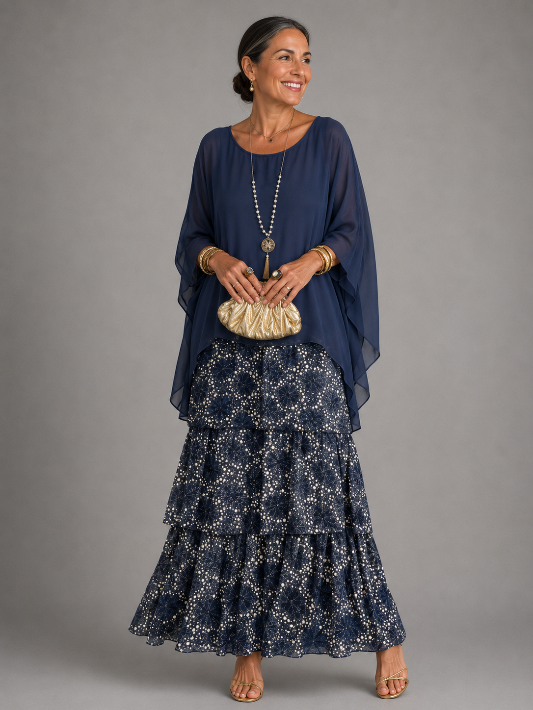 Women's Flowy Ruffle Layer Maxi Dress