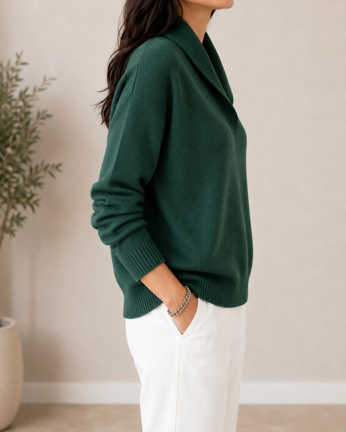 Women's Relaxed V-Neck Shawl Collar Sweater