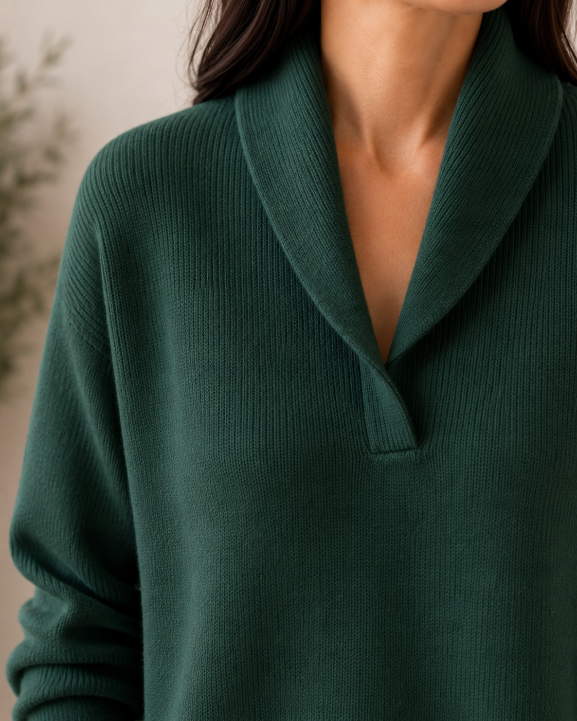 Women's Relaxed V-Neck Shawl Collar Sweater