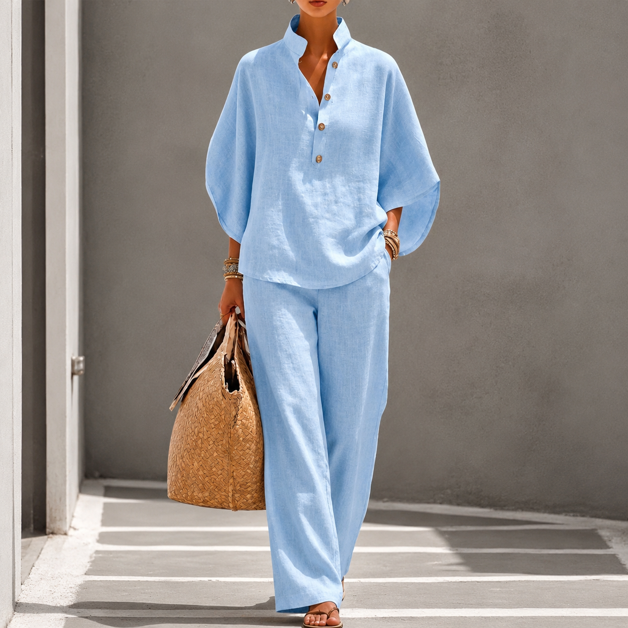 Women's Two-Piece Set with Wide-Leg Trousers