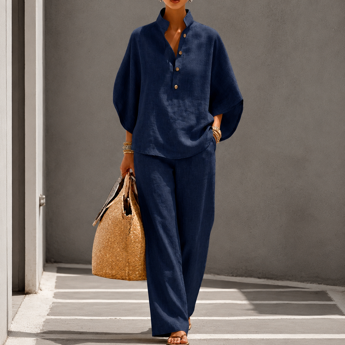 Women's Two-Piece Set with Wide-Leg Trousers
