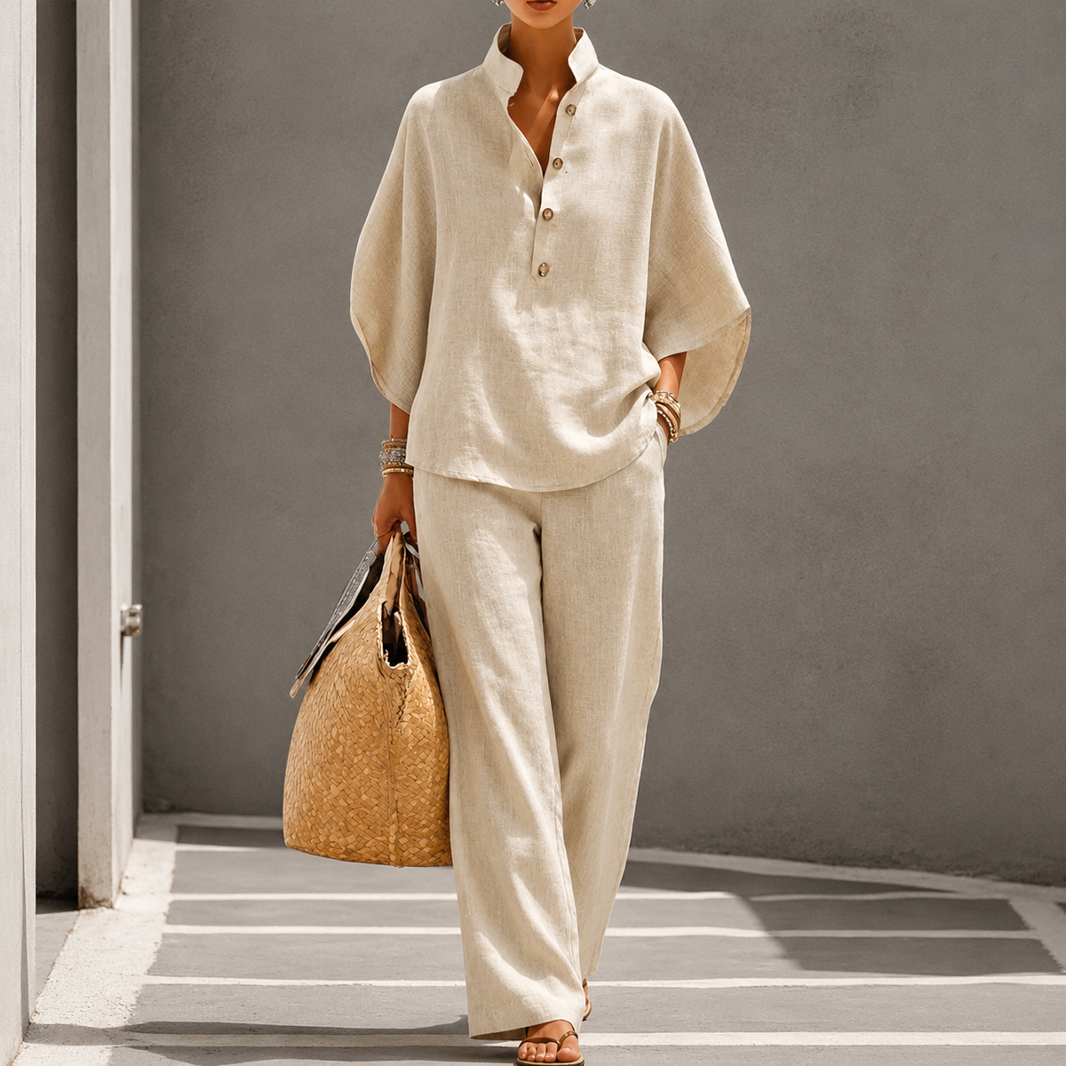 Women's Two-Piece Set with Wide-Leg Trousers