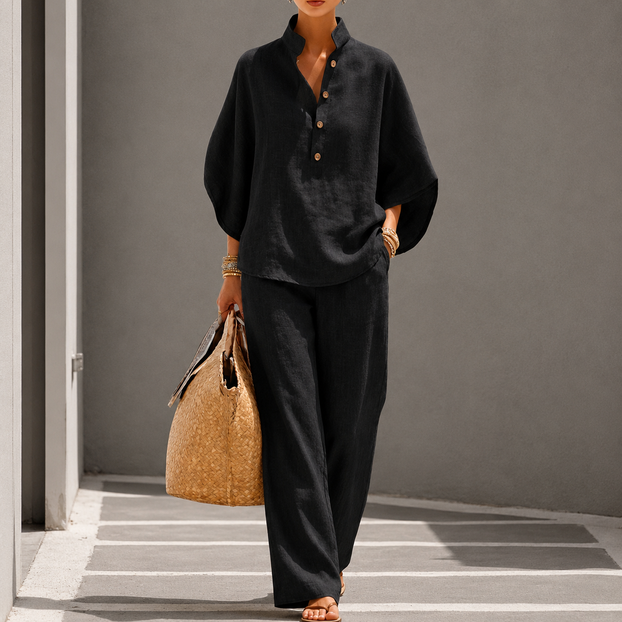 Women's Two-Piece Set with Wide-Leg Trousers