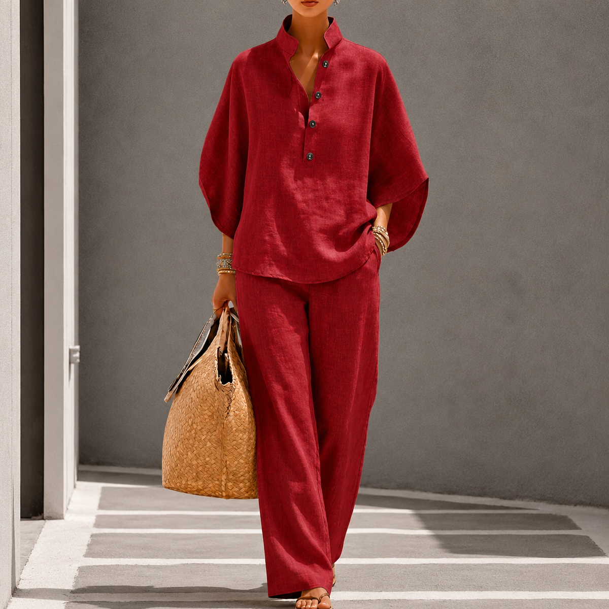 Women's Two-Piece Set with Wide-Leg Trousers