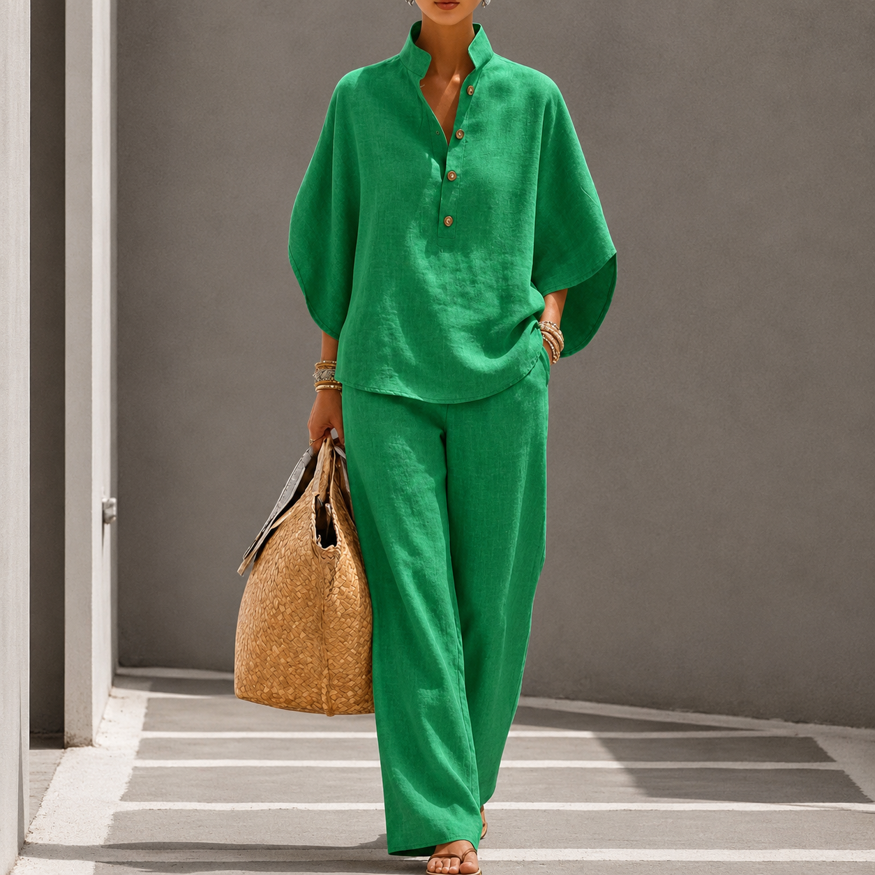 Women's Two-Piece Set with Wide-Leg Trousers