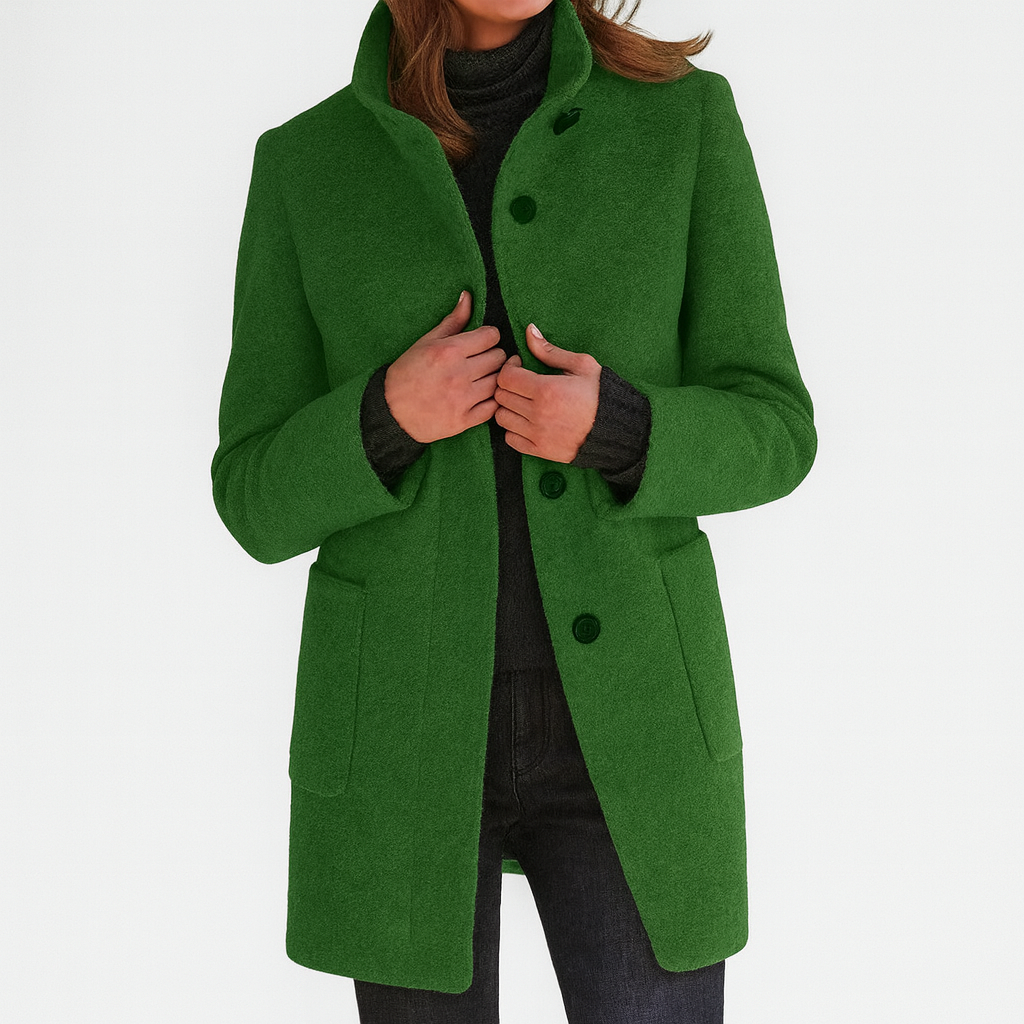 Women’s Button Front Stand Collar Long Coat