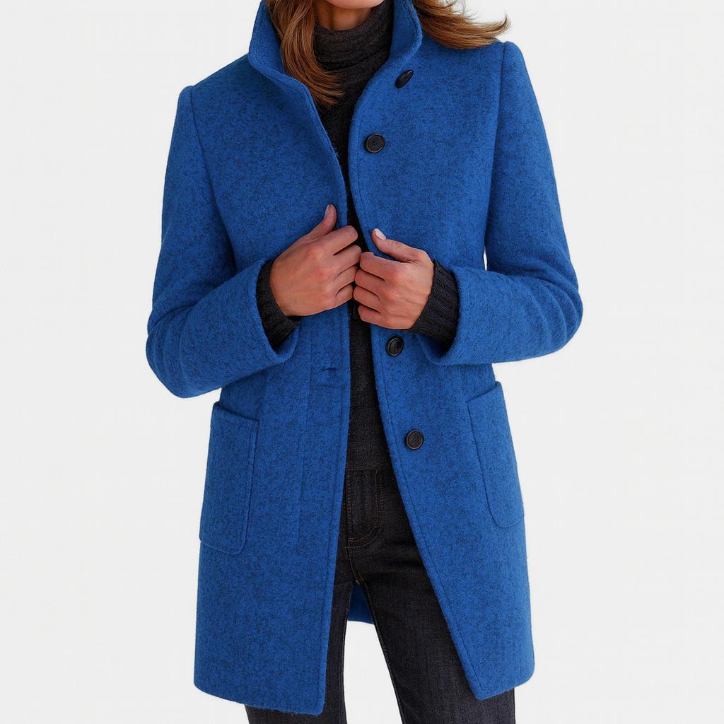 Women’s Button Front Stand Collar Long Coat