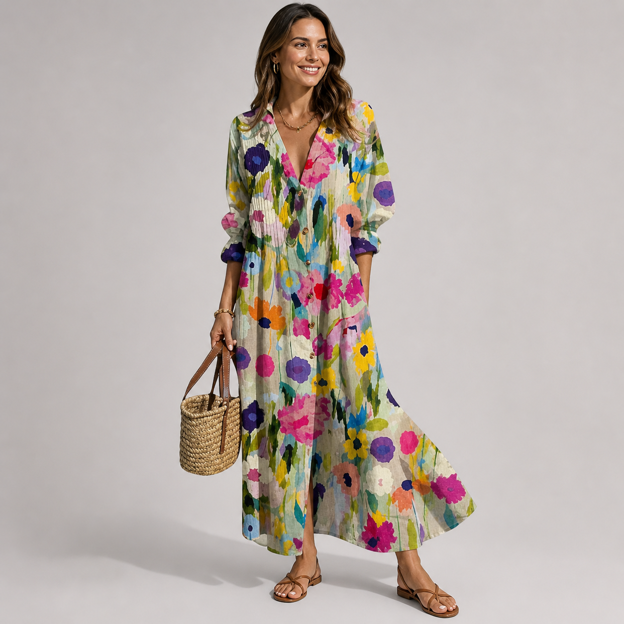 Women's Floral Maxi Dress with Tummy Coverage