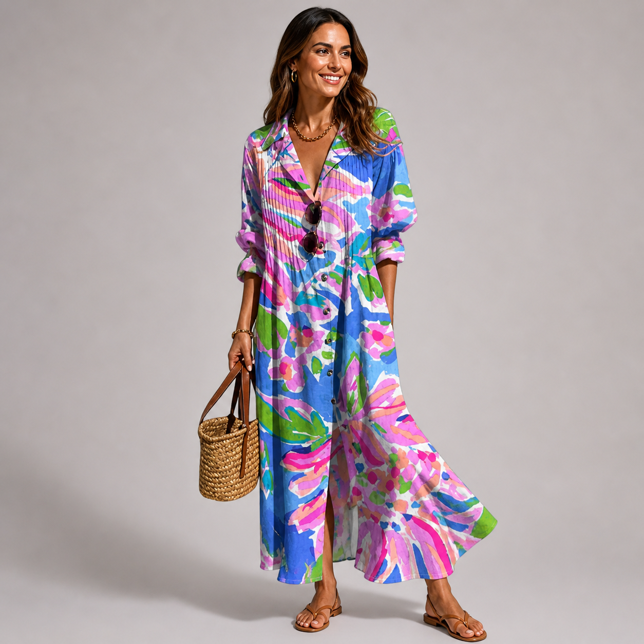 Women's Floral Maxi Dress with Tummy Coverage