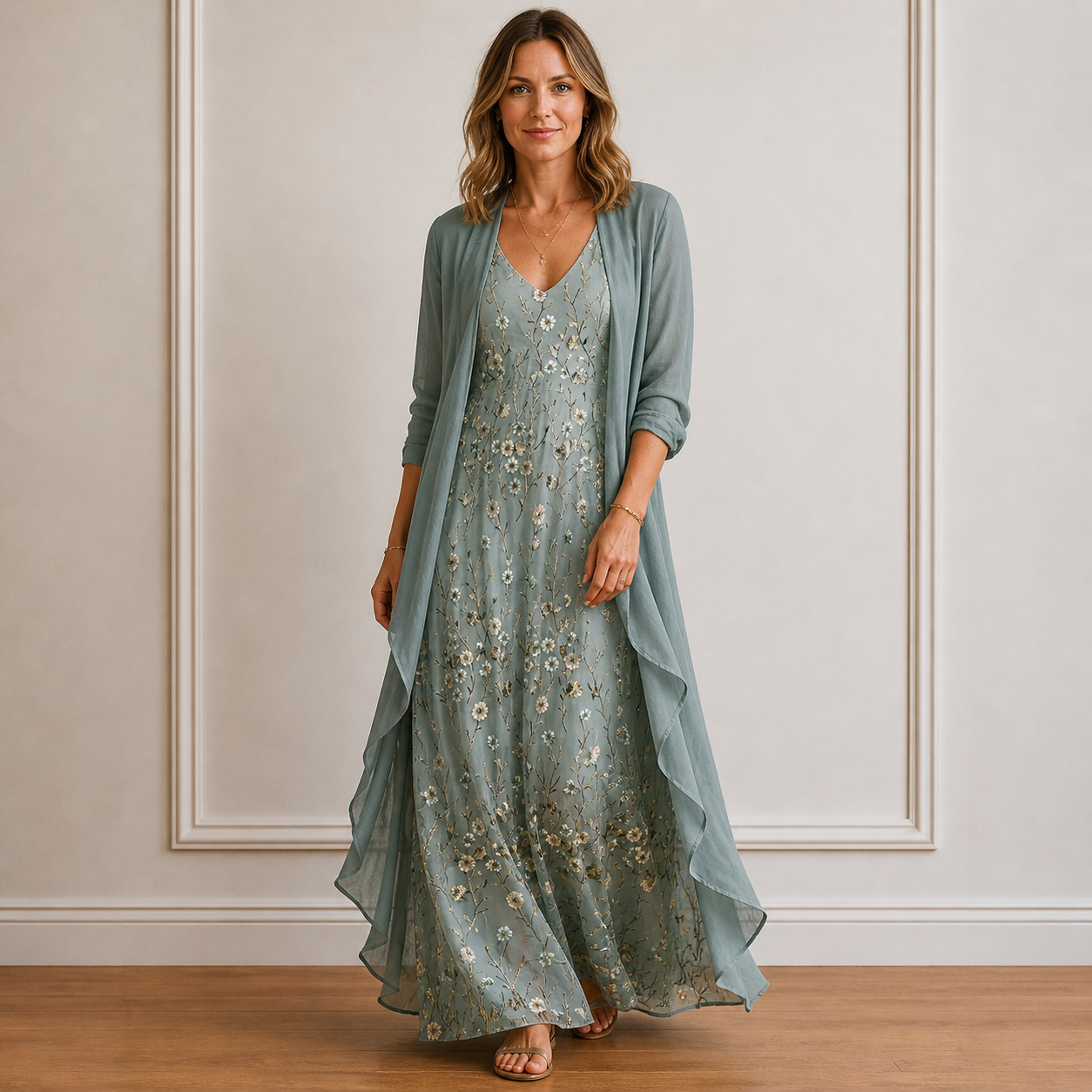 Women’s Floral Maxi Dress & Lightweight Cardigan Set