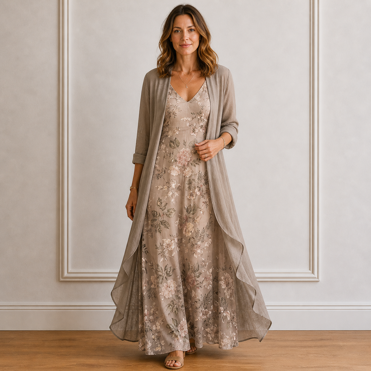Women’s Floral Maxi Dress & Lightweight Cardigan Set