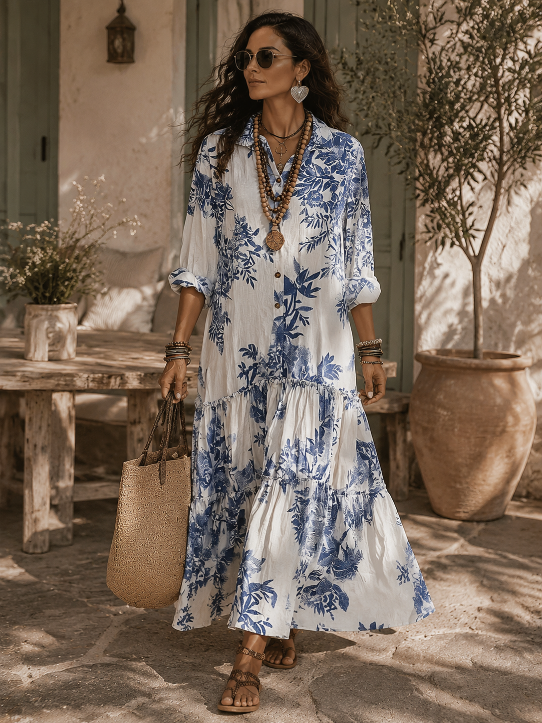 Women's Botanical Print Tiered Maxi Dress