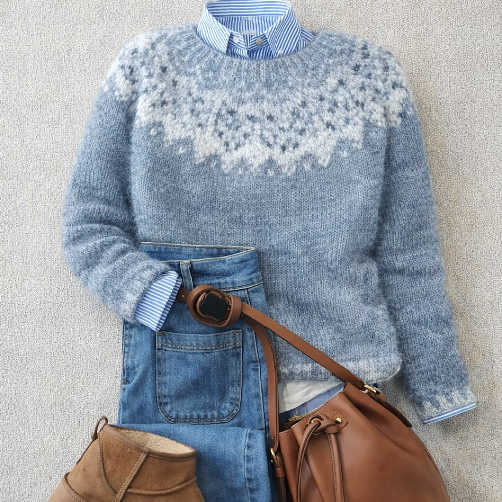 Women's Fair Isle Pattern Crew Neck Knit Sweater