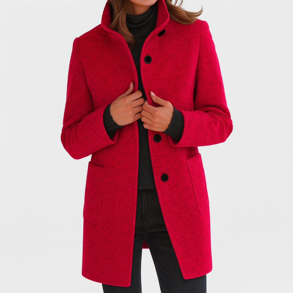 Women’s Button Front Stand Collar Long Coat