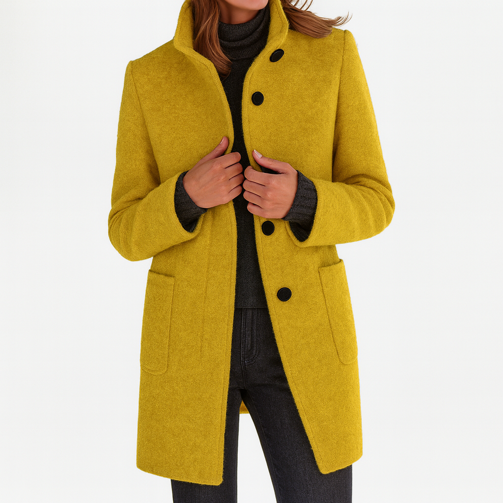 Women’s Button Front Stand Collar Long Coat