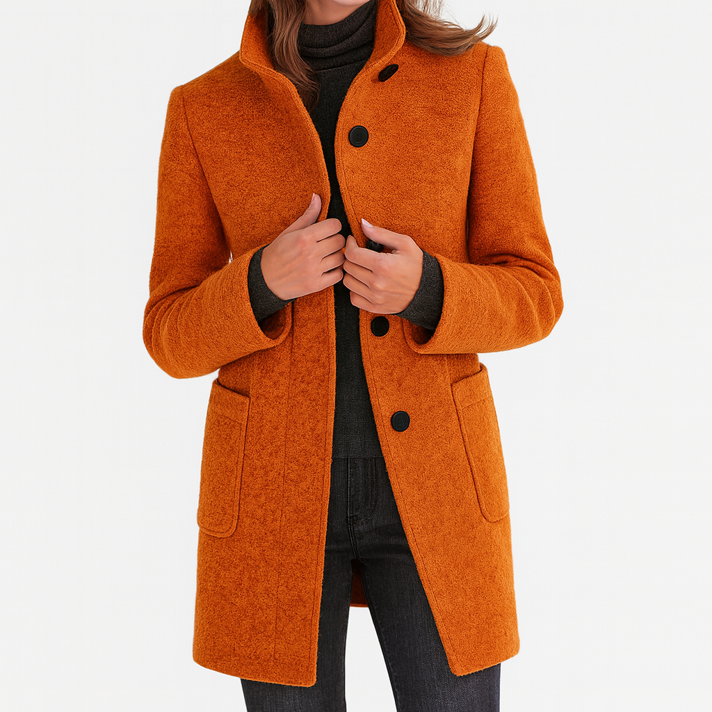 Women’s Button Front Stand Collar Long Coat