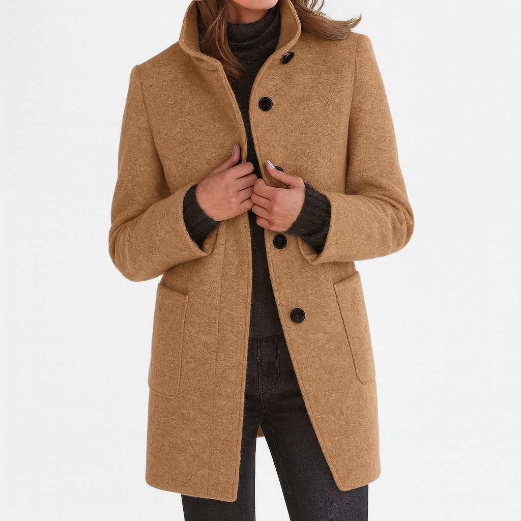 Women’s Button Front Stand Collar Long Coat
