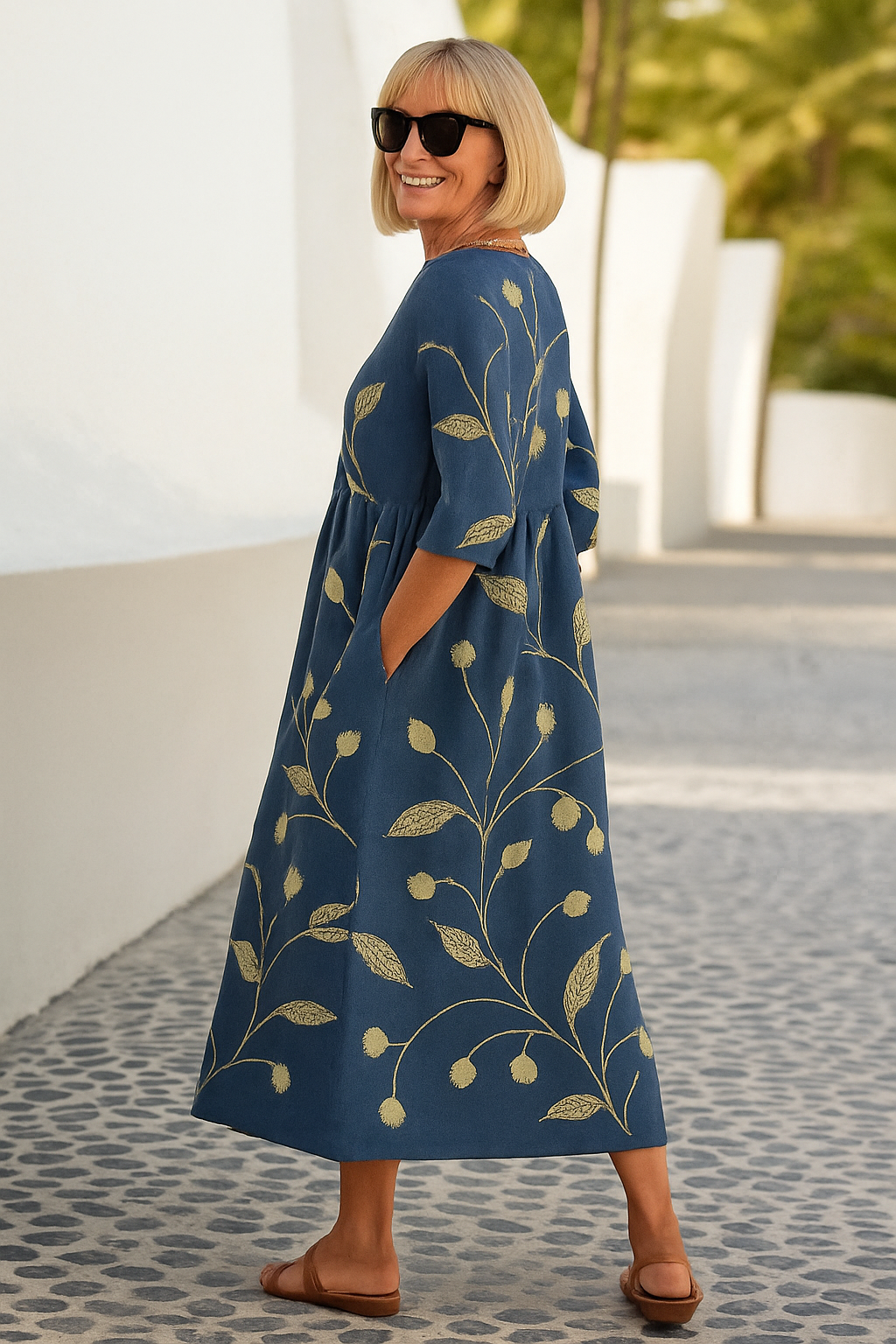 Women's Relaxed Midi Dress with ¾ Sleeves