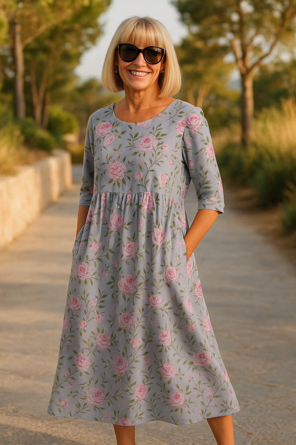 Women's Relaxed Midi Dress with ¾ Sleeves