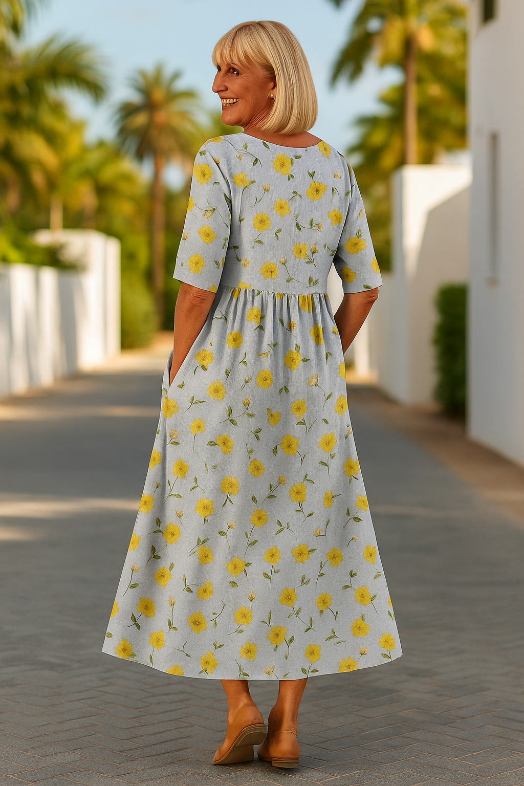 Women's Relaxed Midi Dress with ¾ Sleeves