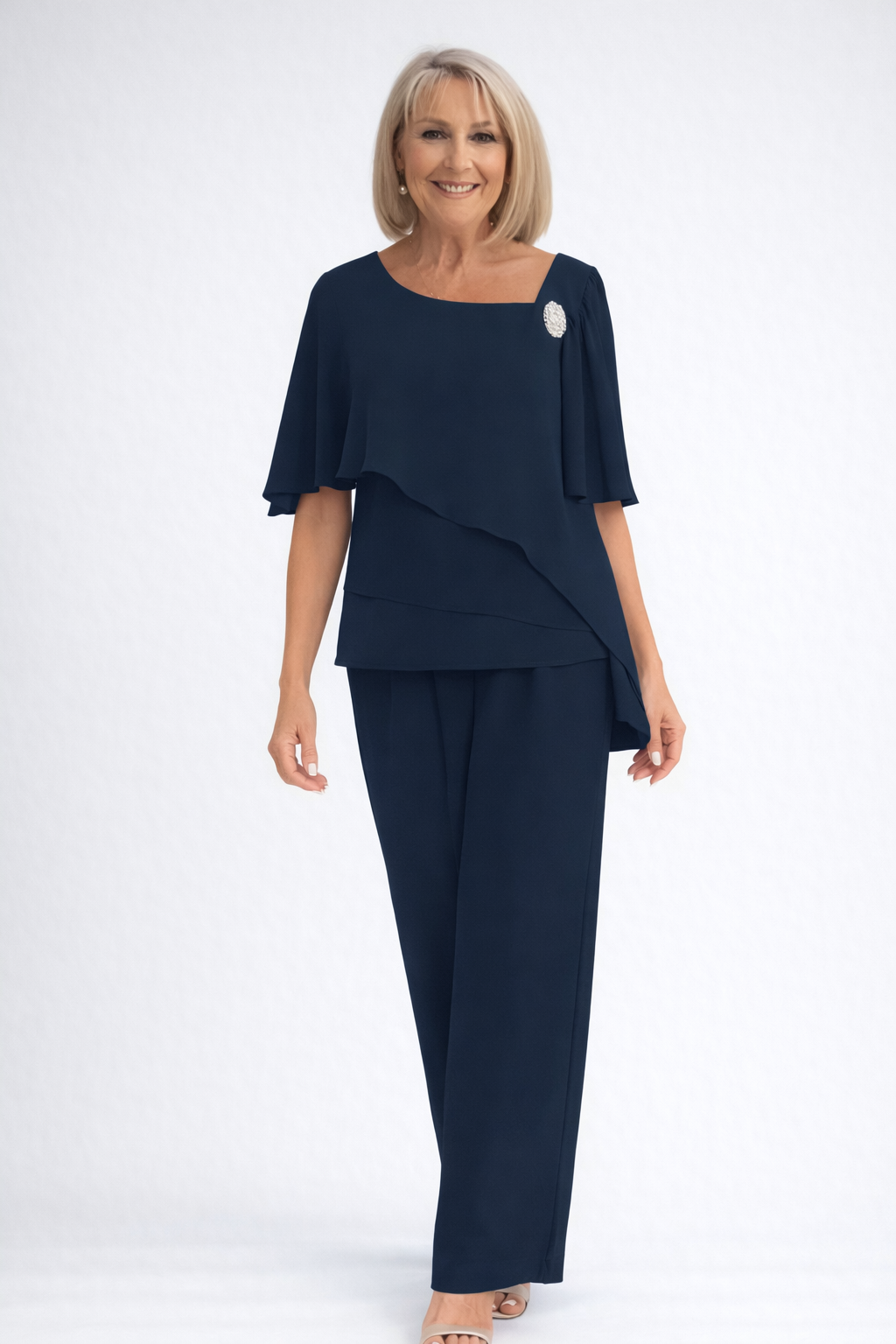 Women's Chiffon Cape Top Trouser Set