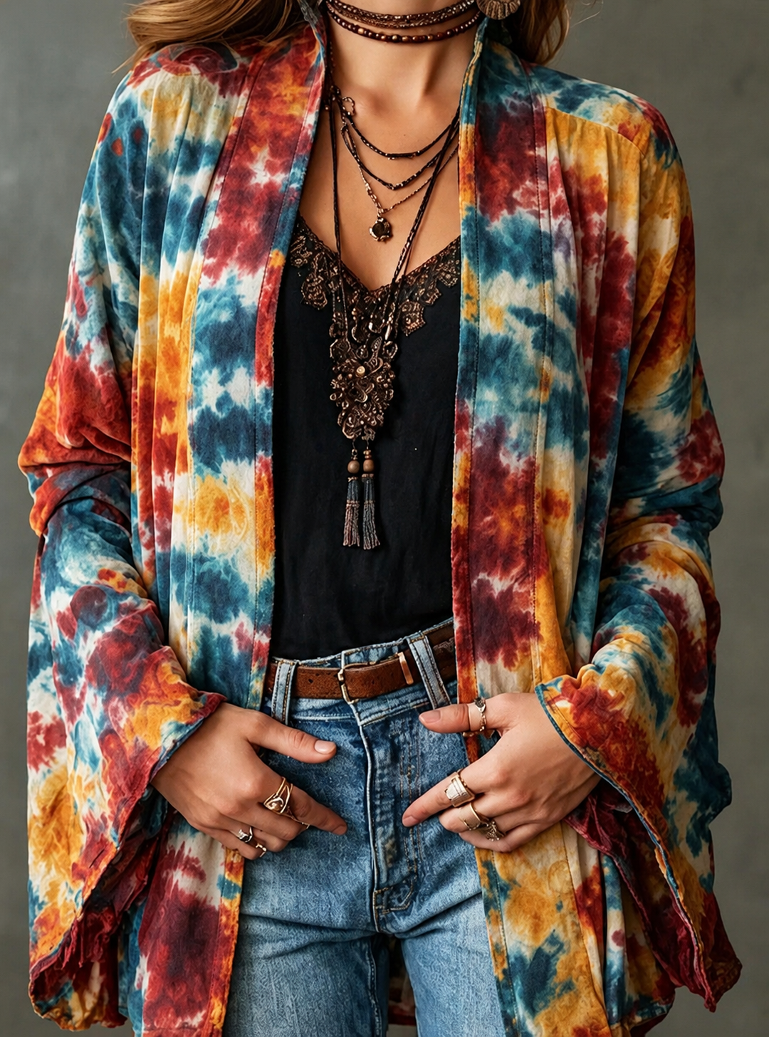 Women's Velvet Boho Paisley Kimono Cardigan