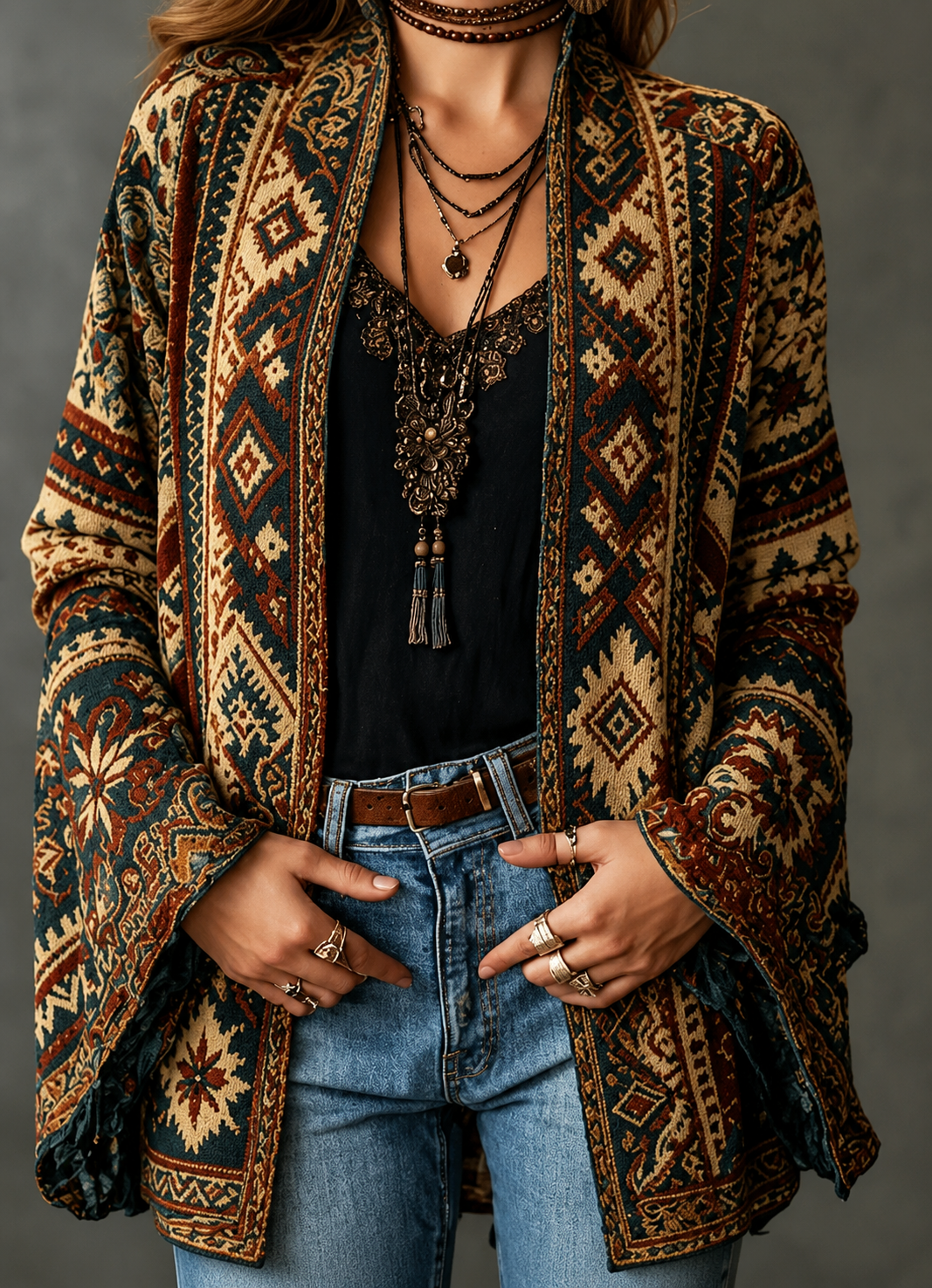 Women's Velvet Boho Paisley Kimono Cardigan