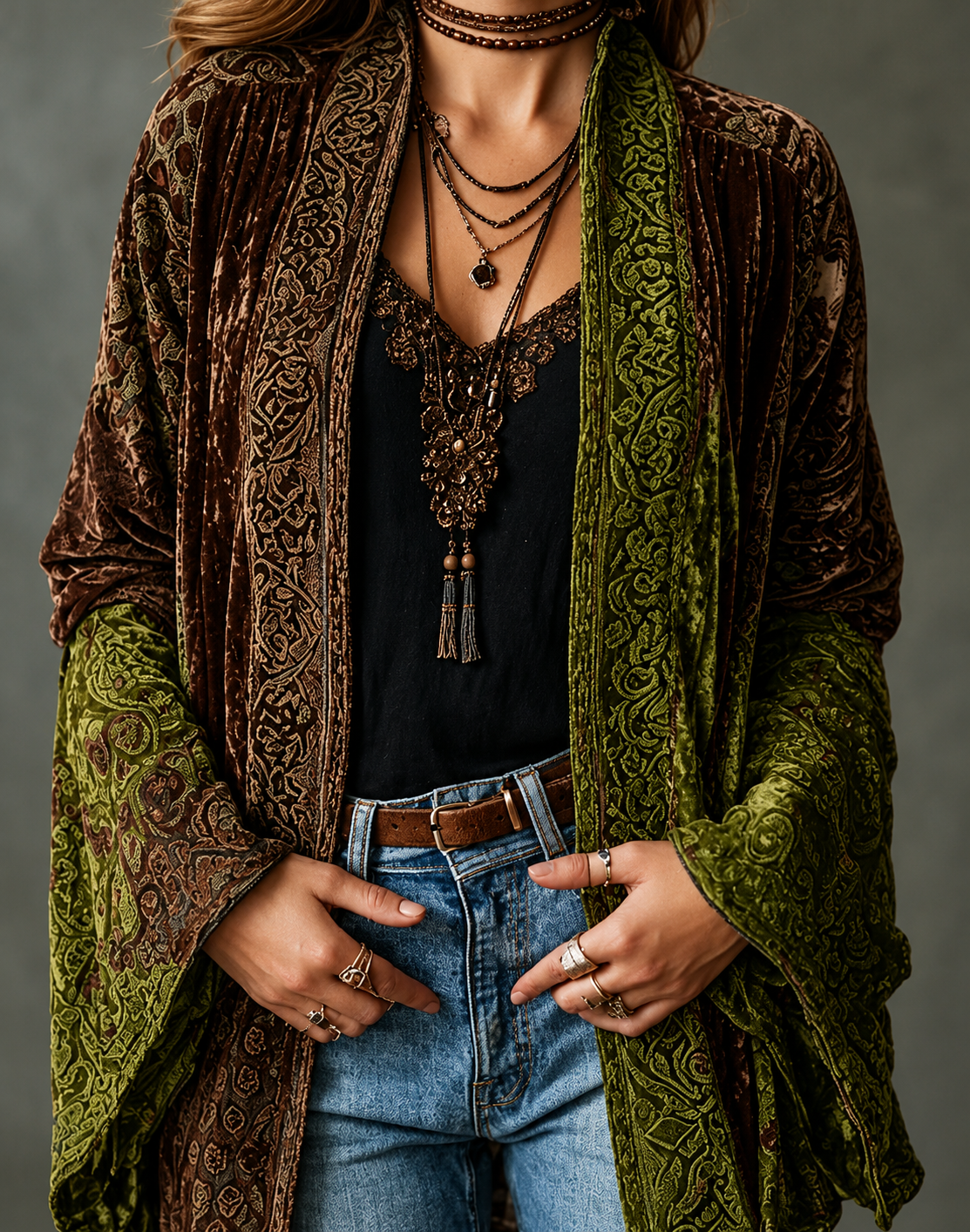 Women's Velvet Boho Paisley Kimono Cardigan