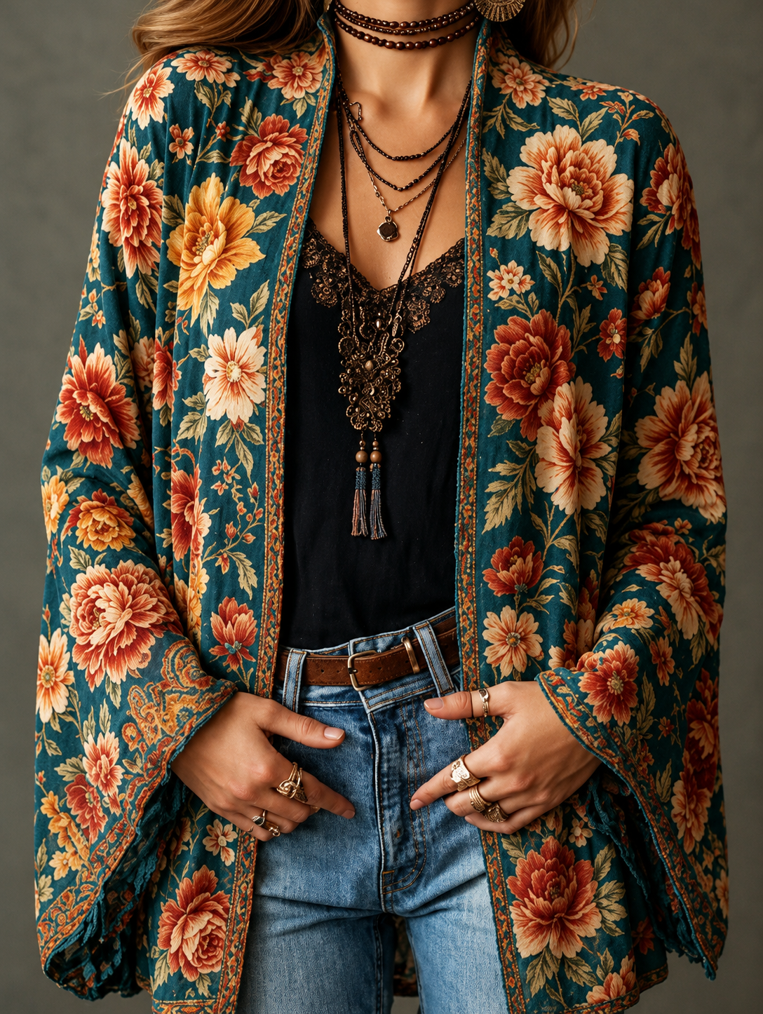 Women's Velvet Boho Paisley Kimono Cardigan