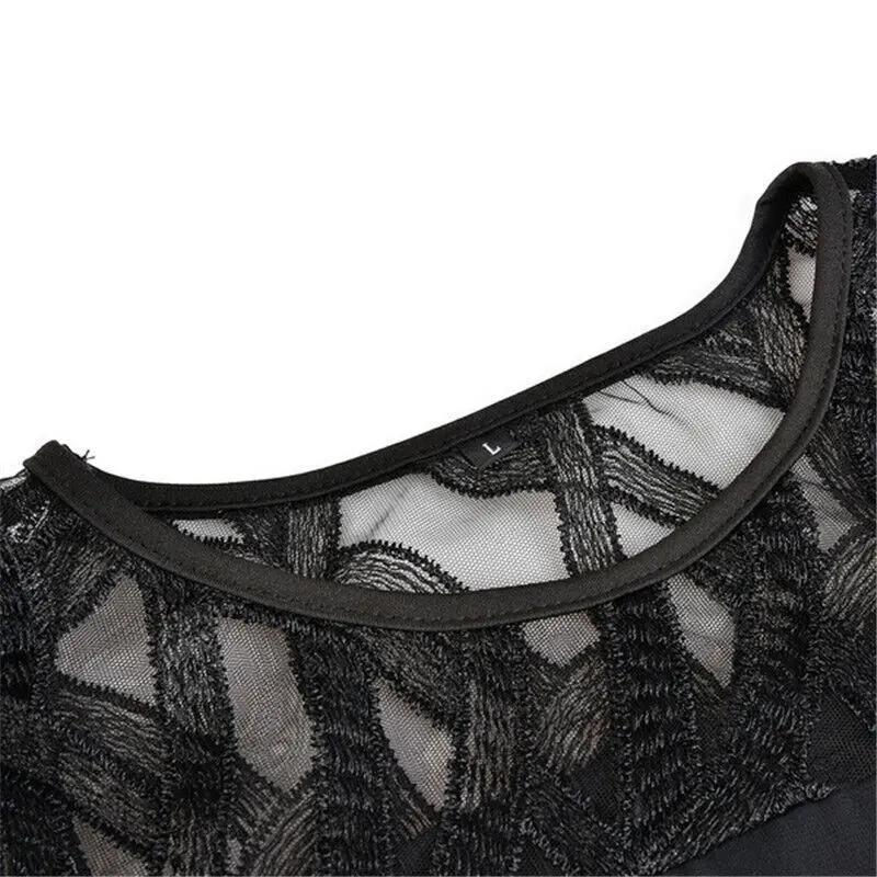 Women's Lace Midi Dress with Round Neckline