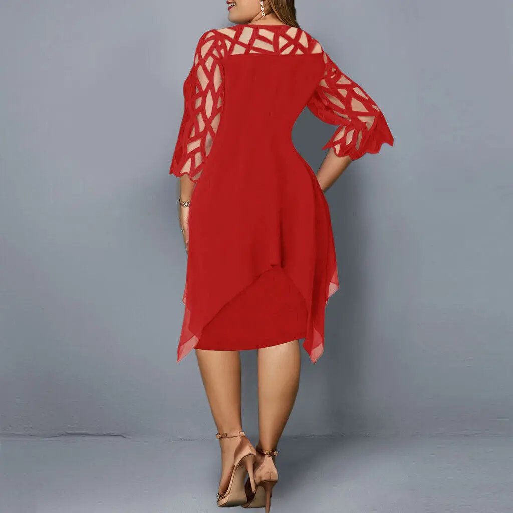 Women's Lace Midi Dress with Round Neckline
