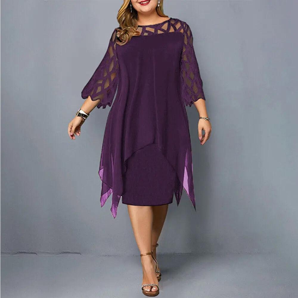 Women's Lace Midi Dress with Round Neckline
