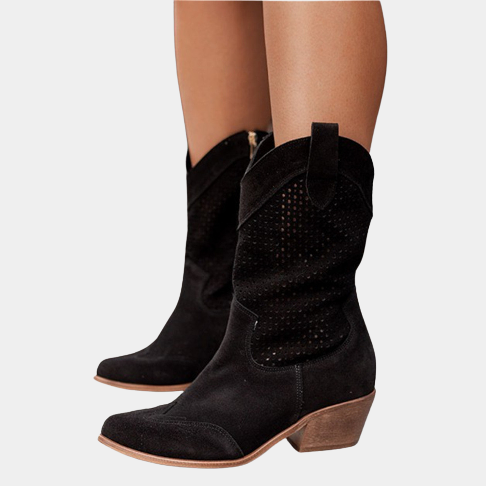 Women's Perforated Western Cowboy Ankle Boots