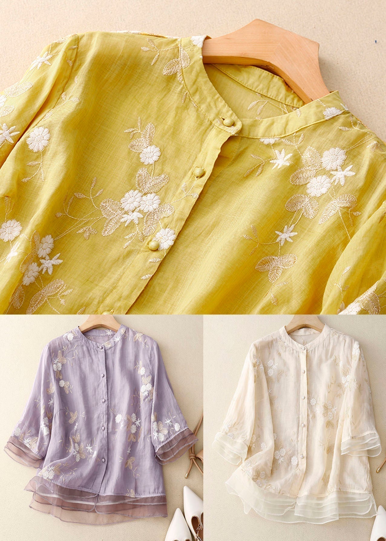 Women’s Floral Embroidered Sheer Blouse Elegant Fit
