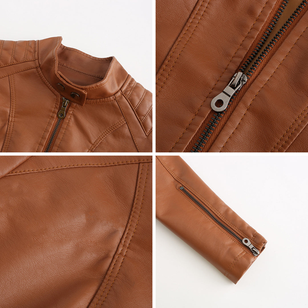 Women’s Slim-Fit Zip-Up Leather Moto Jacket
