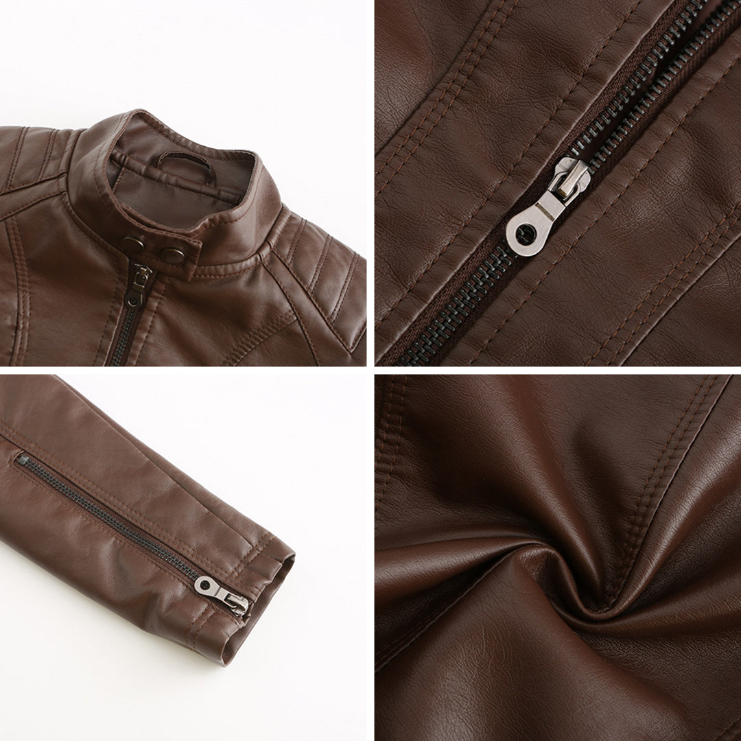 Women’s Slim-Fit Zip-Up Leather Moto Jacket