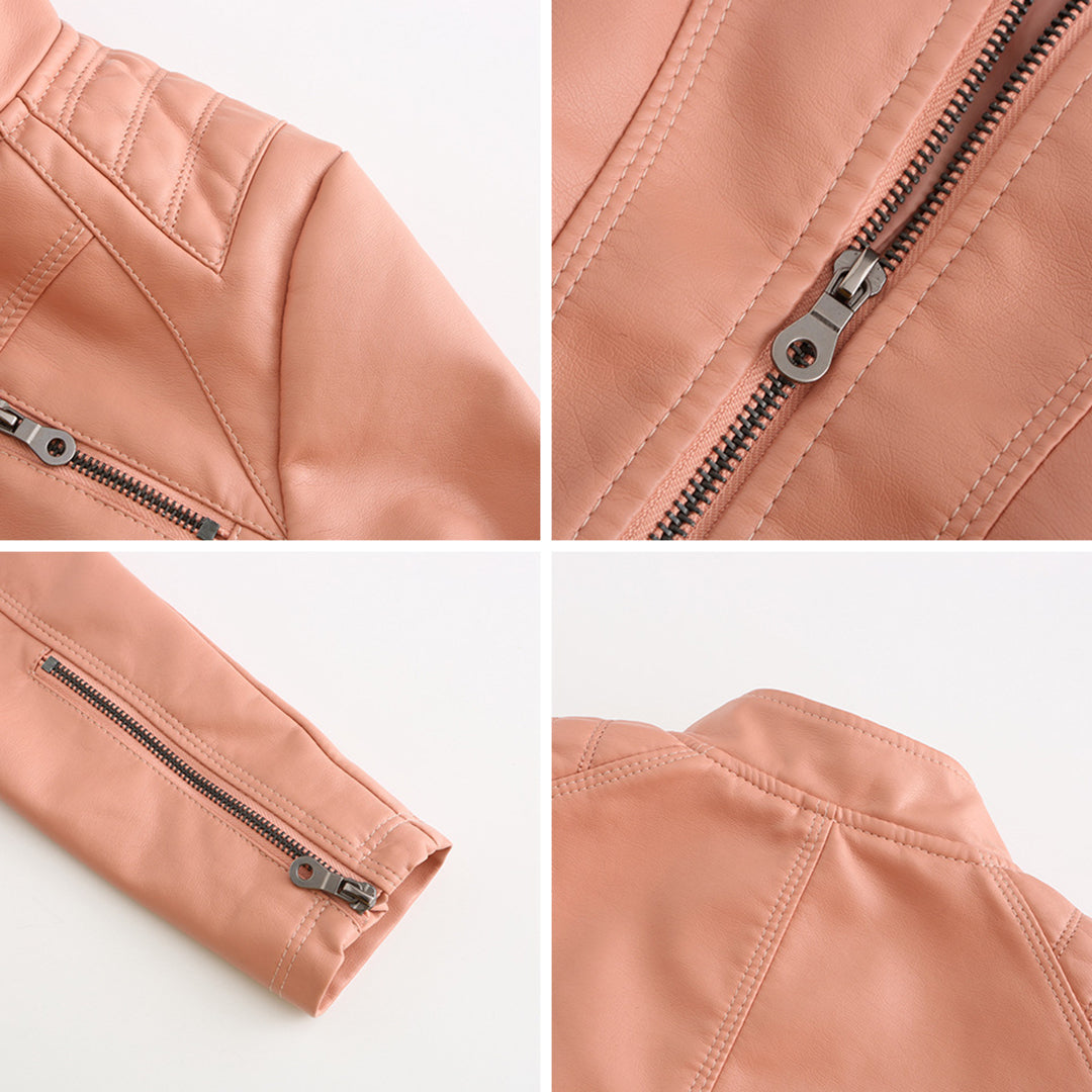 Women’s Slim-Fit Zip-Up Leather Moto Jacket