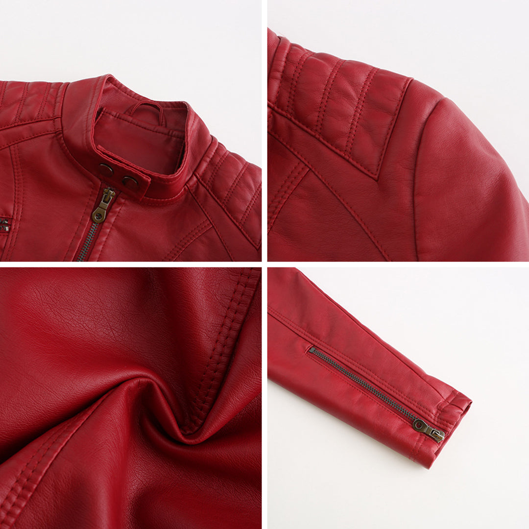 Women’s Slim-Fit Zip-Up Leather Moto Jacket
