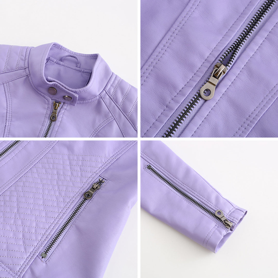 Women’s Slim-Fit Zip-Up Leather Moto Jacket