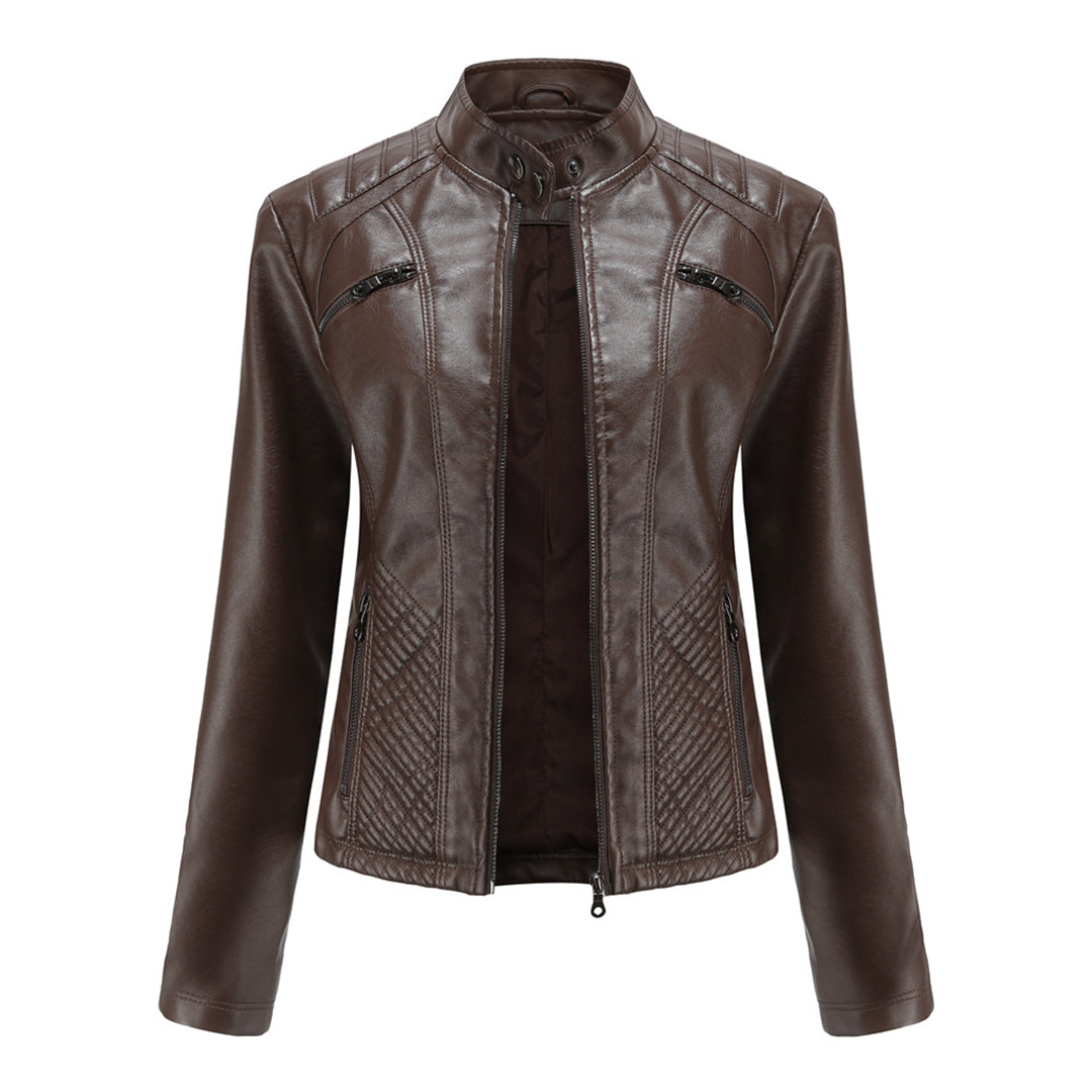 Women’s Slim-Fit Zip-Up Leather Moto Jacket