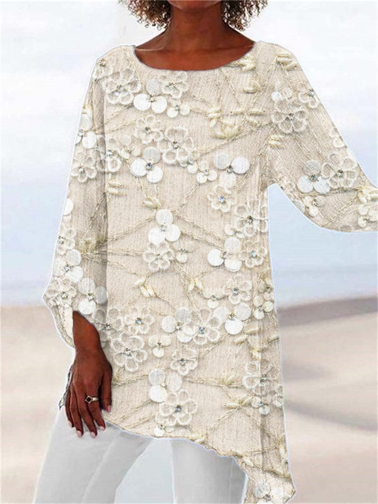 Women's Floral Appliqué Asymmetrical Blouse