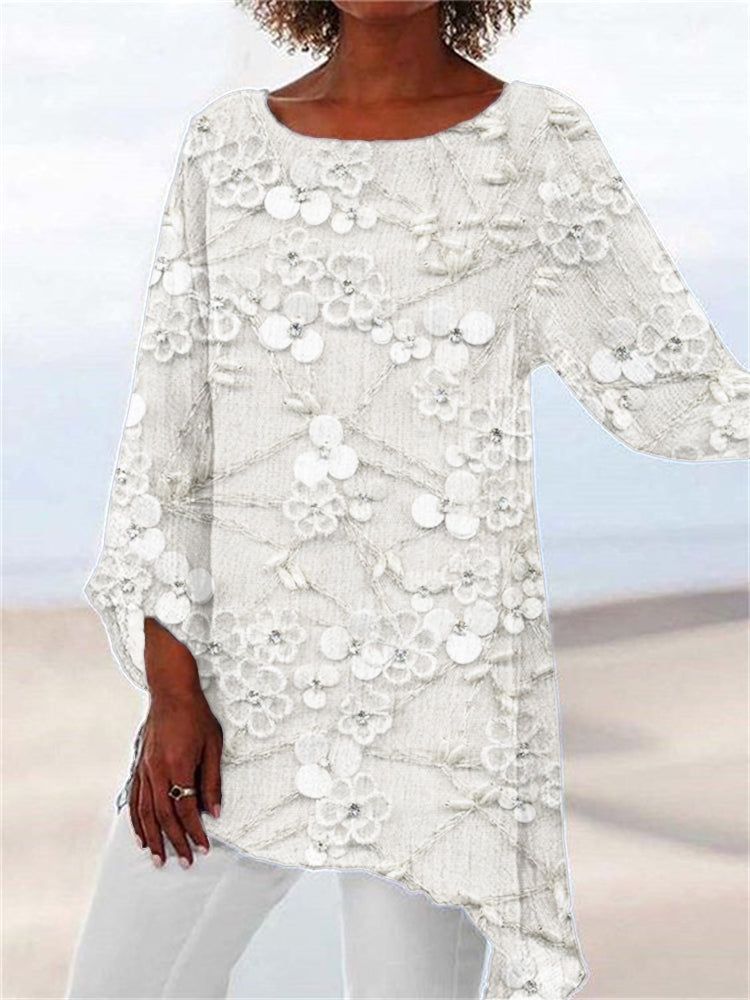 Women's Floral Appliqué Asymmetrical Blouse