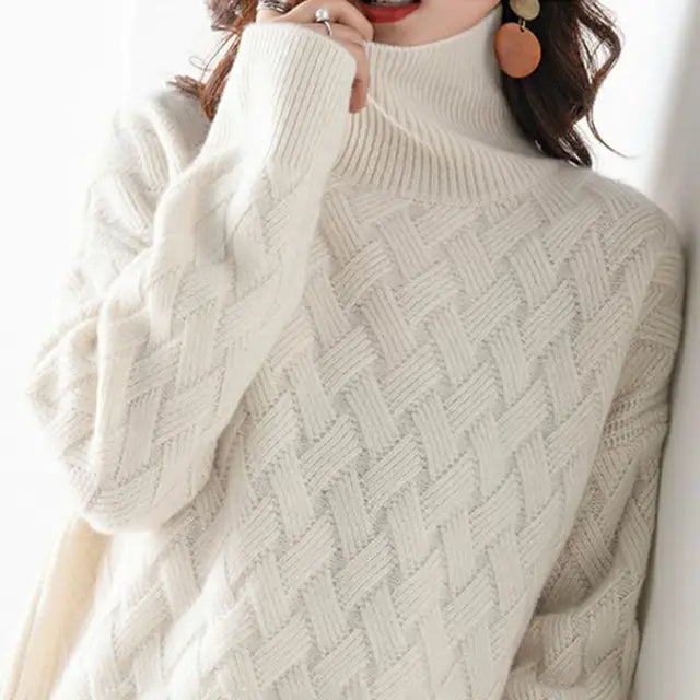 Women's Soft Cable Knit High Neck Sweater