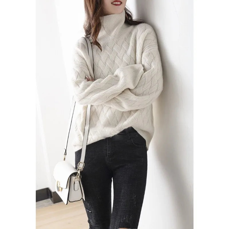 Women's Soft Cable Knit High Neck Sweater