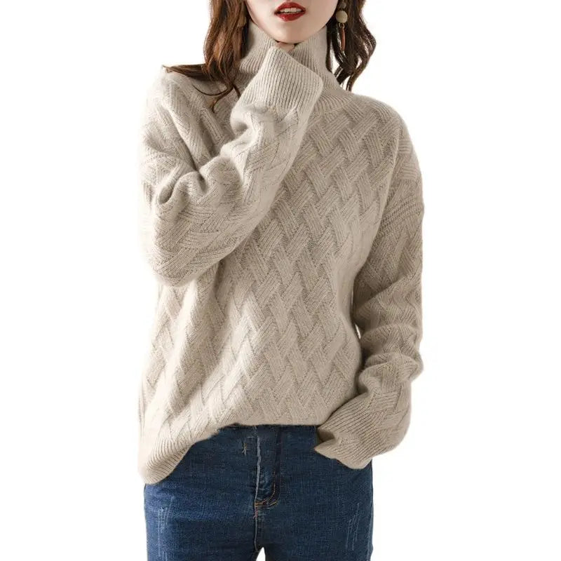 Women's Soft Cable Knit High Neck Sweater