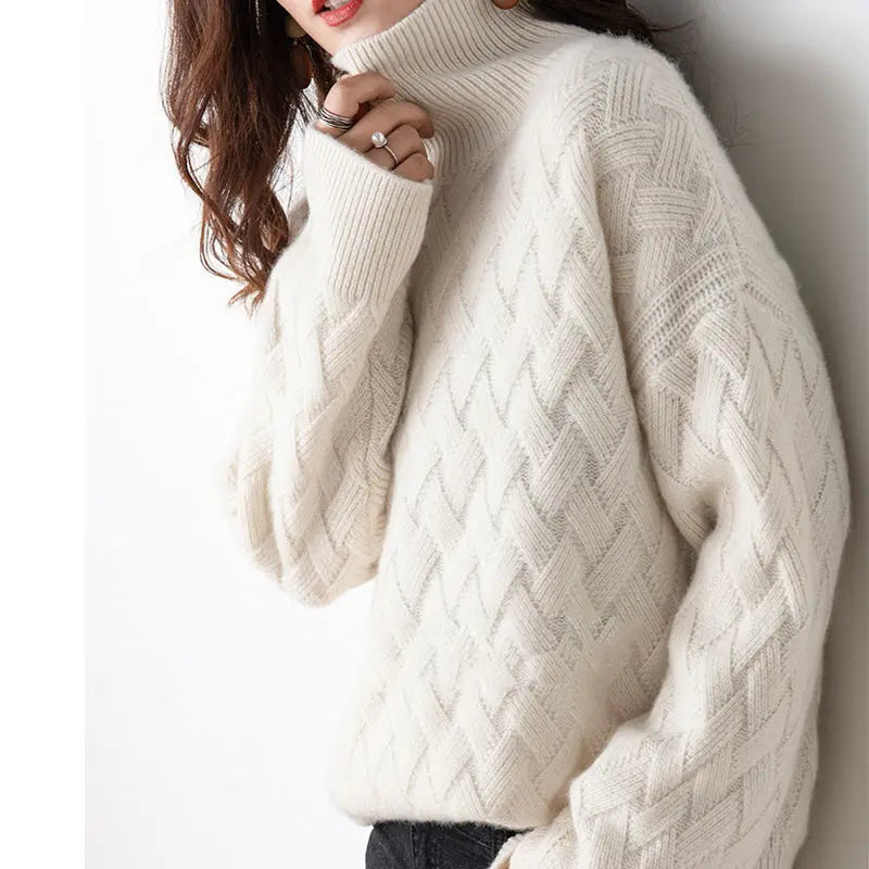 Women's Soft Cable Knit High Neck Sweater