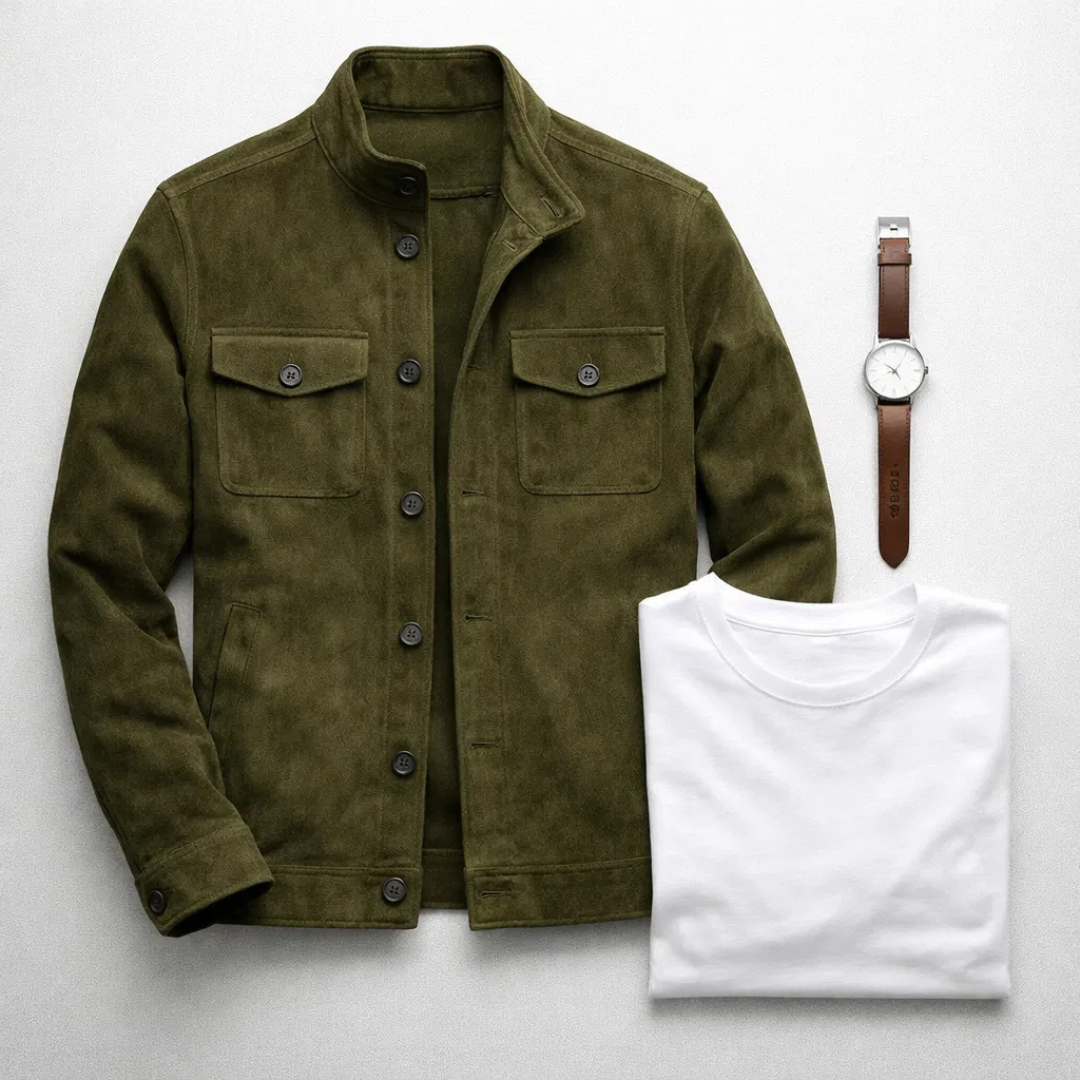 Men's Suede Jacket with Pocket Detail