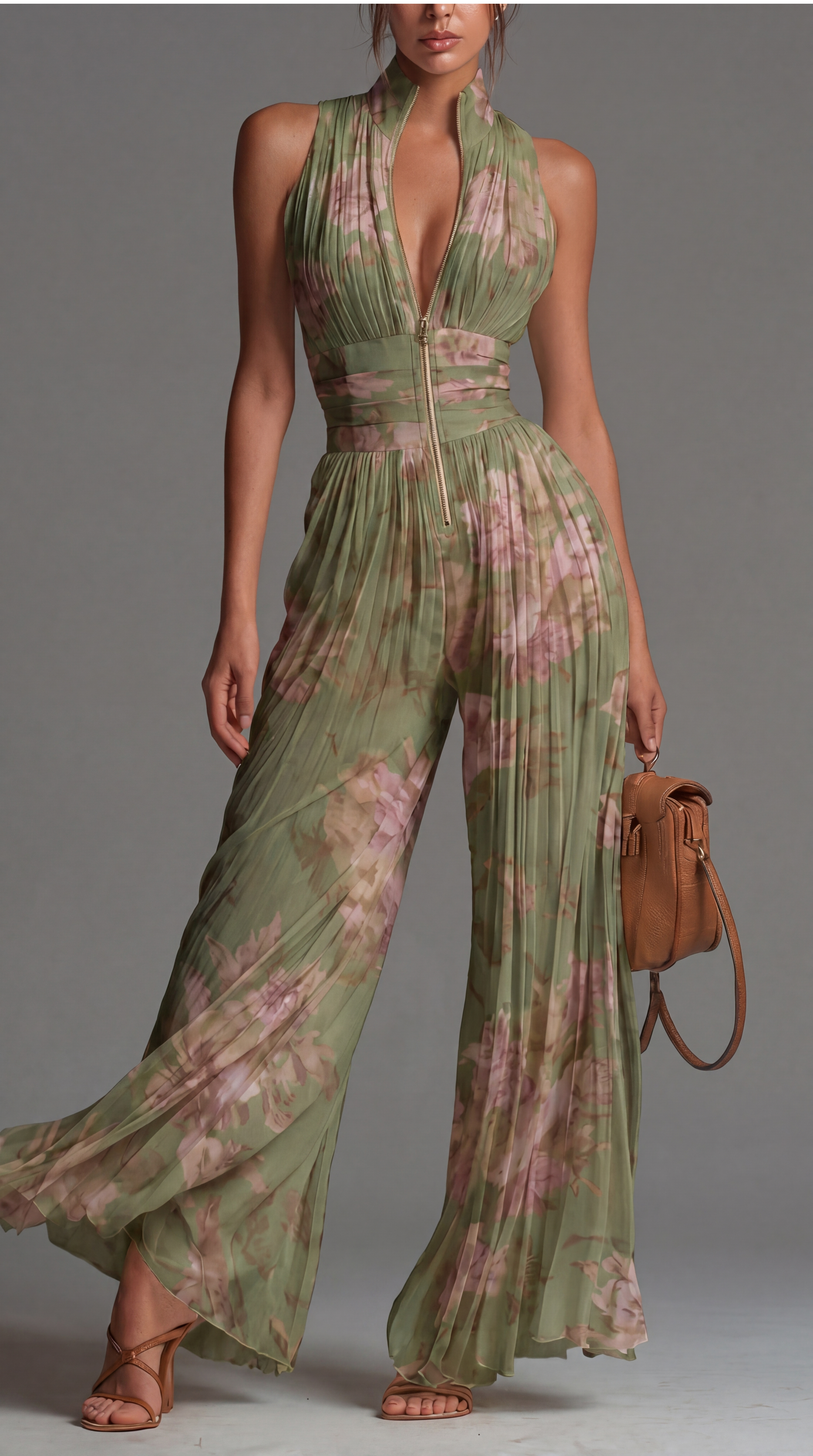 Women's Floral Pleated Halter Jumpsuit