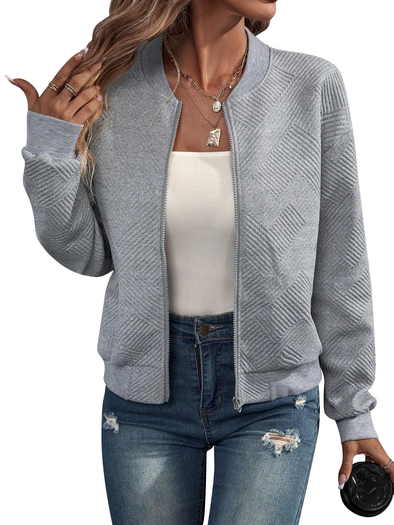Women's Textured Zip-Up Bomber Jacket